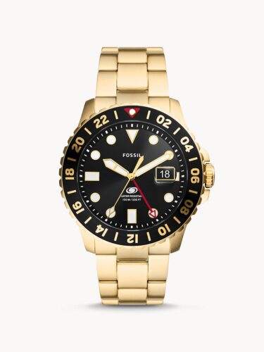 Dong-ho-nam-Fossil-Blue-GMT-Gold-Tone-Stainless-Steel-Watch-1