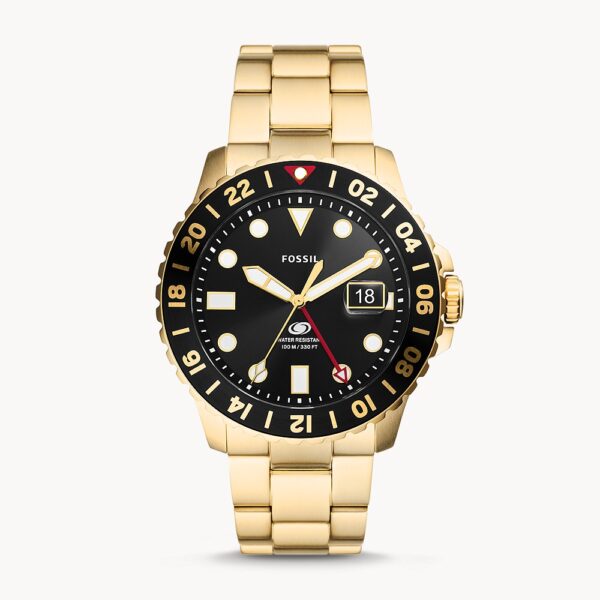 Dong-ho-nam-Fossil-Blue-GMT-Gold-Tone-Stainless-Steel-Watch-1